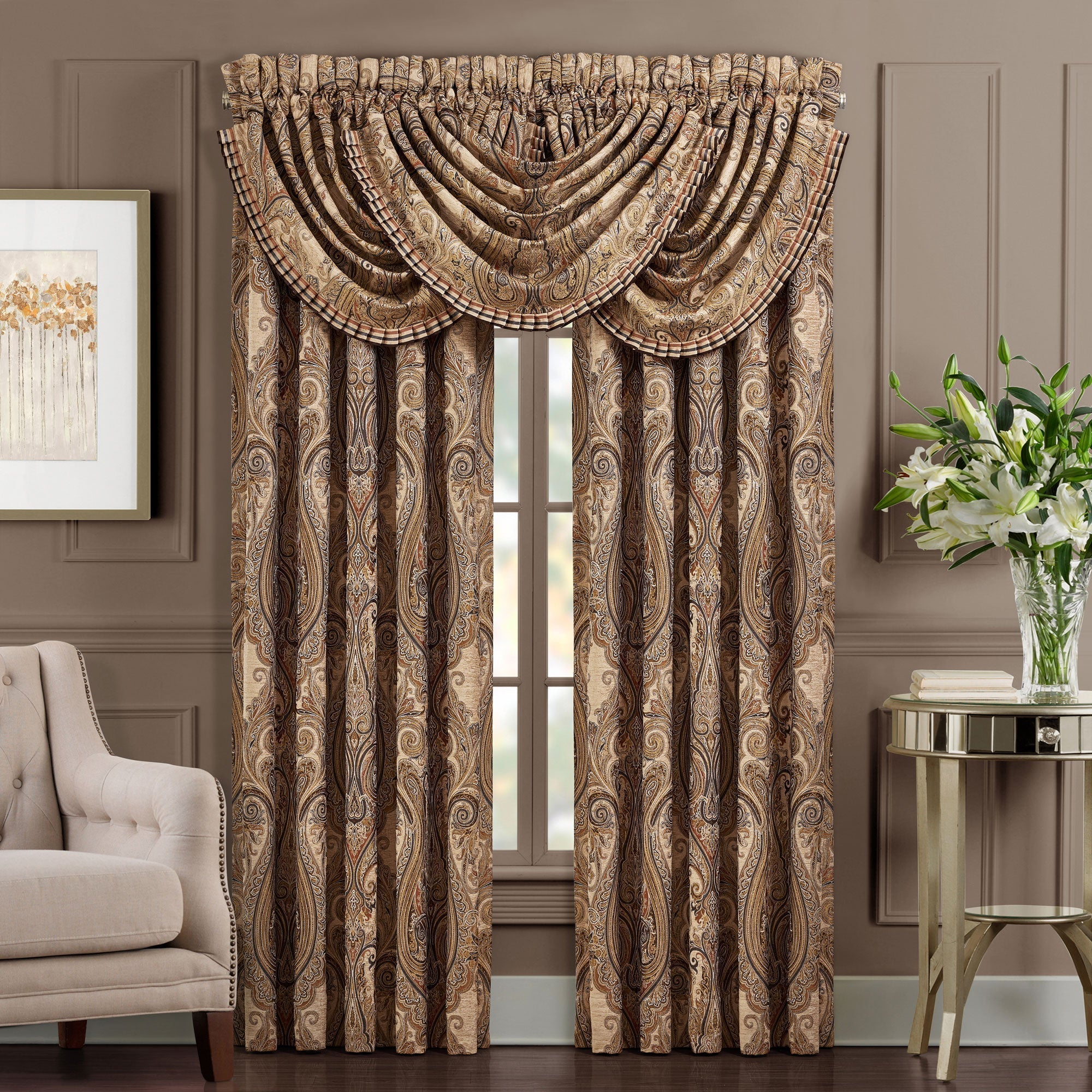 Luciana Beige Window Straight Valance | 100% Polyester by J.Queen New York